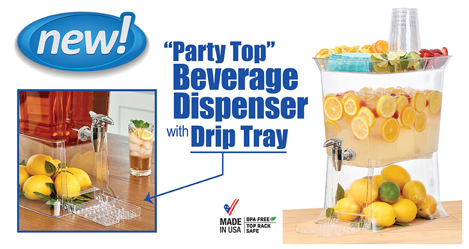 'Party Top' Beverage Dispenser with Fold Down Drip Tray